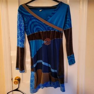 Unique, one-of-a-kind blue dress handmade from Nepal